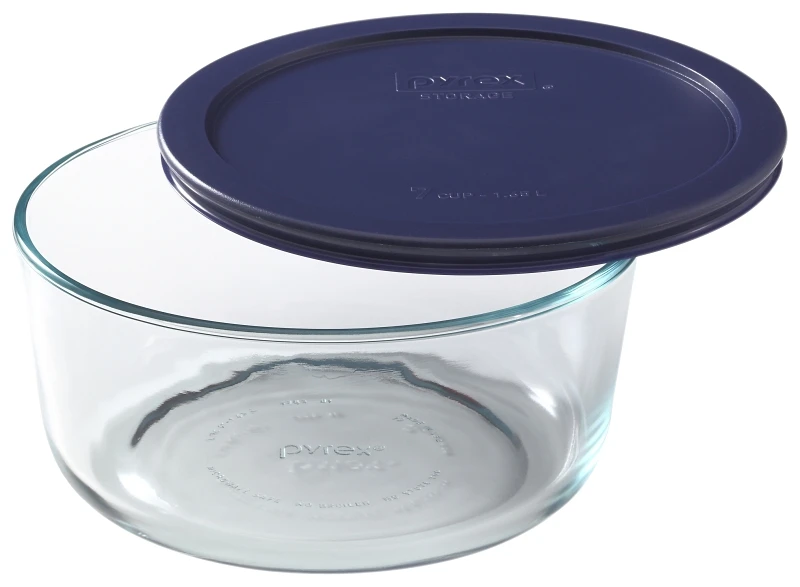 Simply Store 7-cup Round Glass Storage Container With Navy Blue Lid