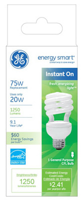 Ge Energy Smart 20w T3 Spiral Cfl Bulb, Soft White, Model 74200, 10 Pk