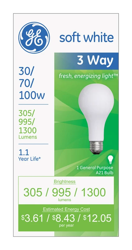 3-Way Soft White Light Bulb, 280/1035/1315 Lumens, 30/70/100-Watts