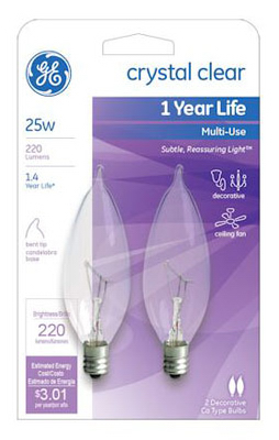 Candelabra Light Bulb, 25 Watt, 2-Pk.