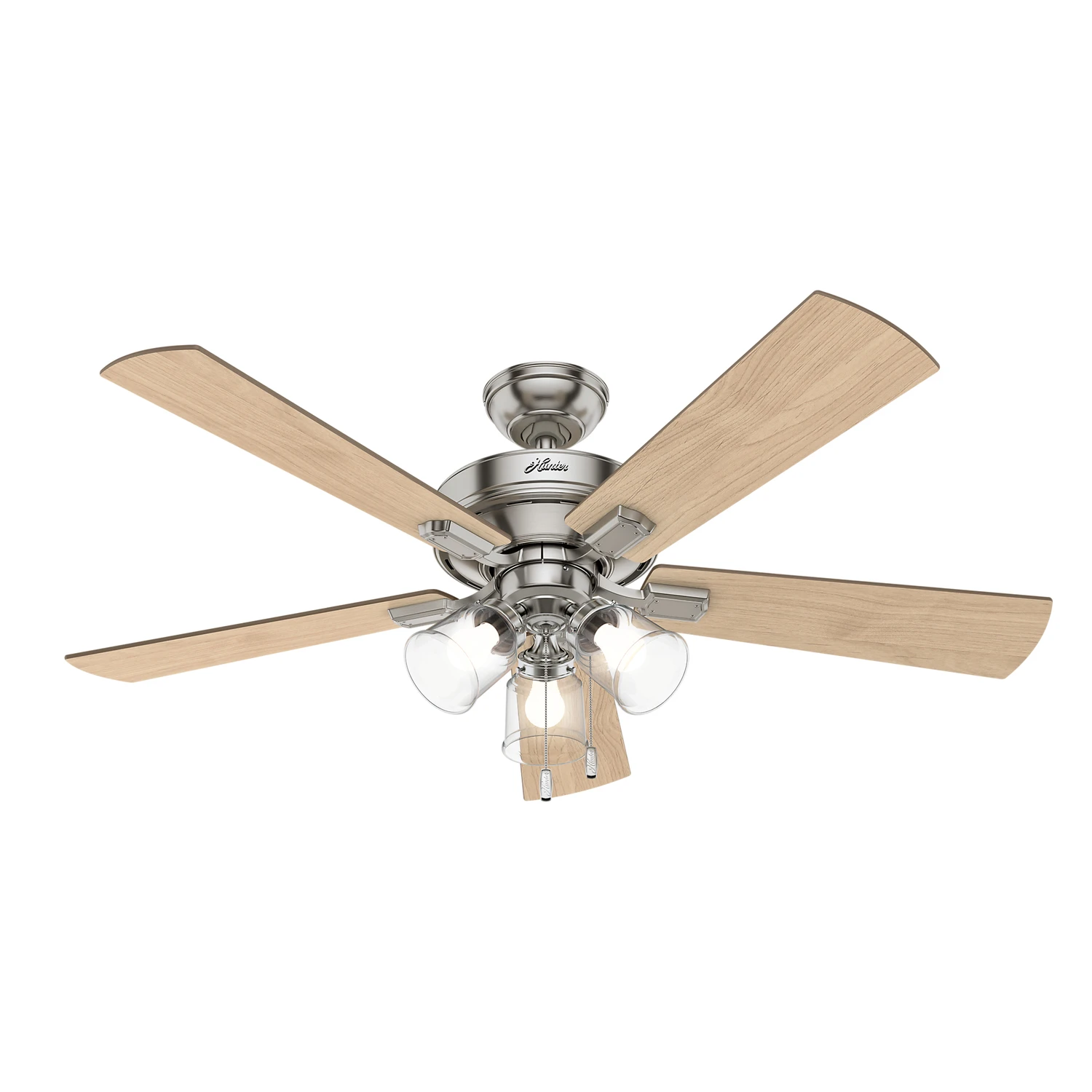 Crestfield 52-Inch Ceiling Fan with Three LED Lights in Brushed Nickel Finish