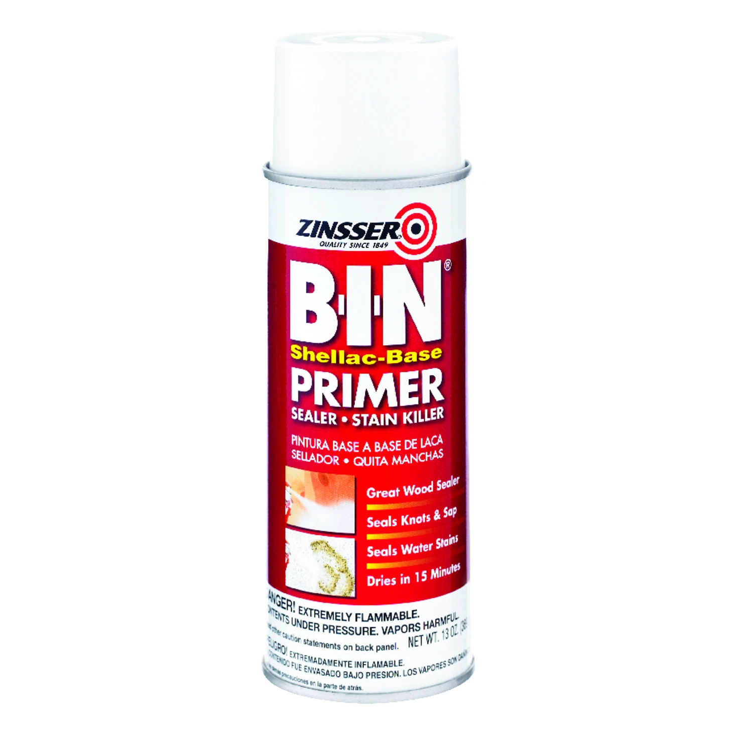 B-i-n 13 Oz. Shellac-based Primer Spray, White - Stain Blocking & Sealing