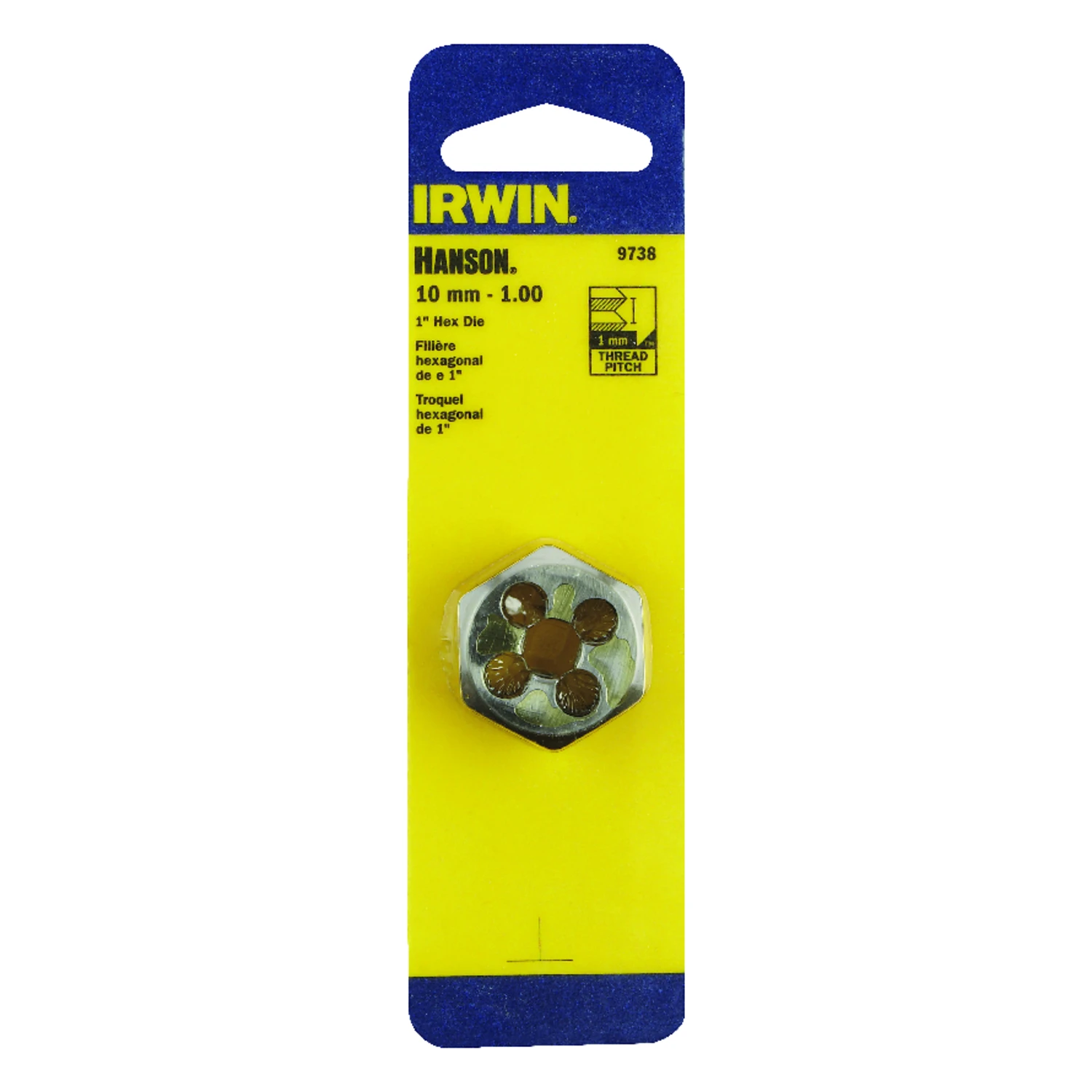 9738 High Carbon Steel Metric Hexagon Die, M10-1 Thread, Right Hand Thread