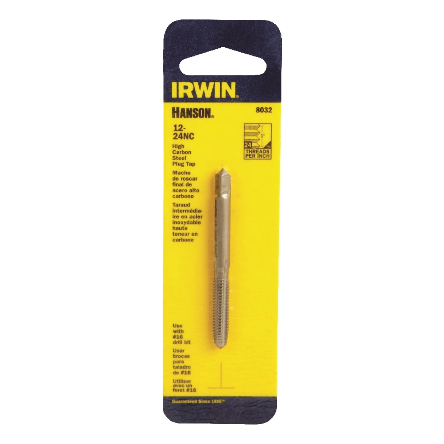 8032 High Carbon Steel Machine Screw Tap, #12-24 Nc Thread, 4-flute