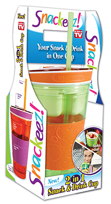 Snackeez 2-in-1 Snack And Drink Holder - Assorted Colors, 16 Oz Capacity