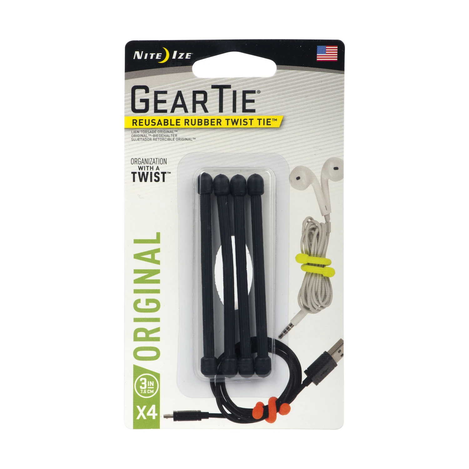 Nite Ize Gear Tie 3 in. L Black Twist Ties 4 pk