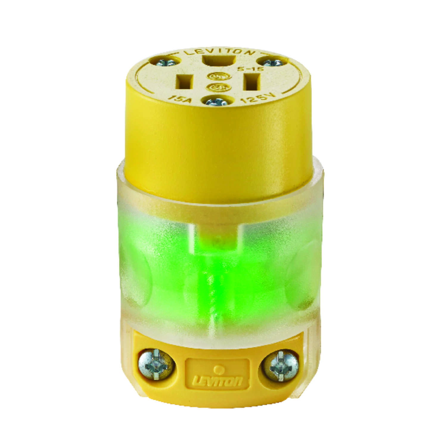 15a 125v 3-wire 2-pole Illuminated Cord Connector - Yellow