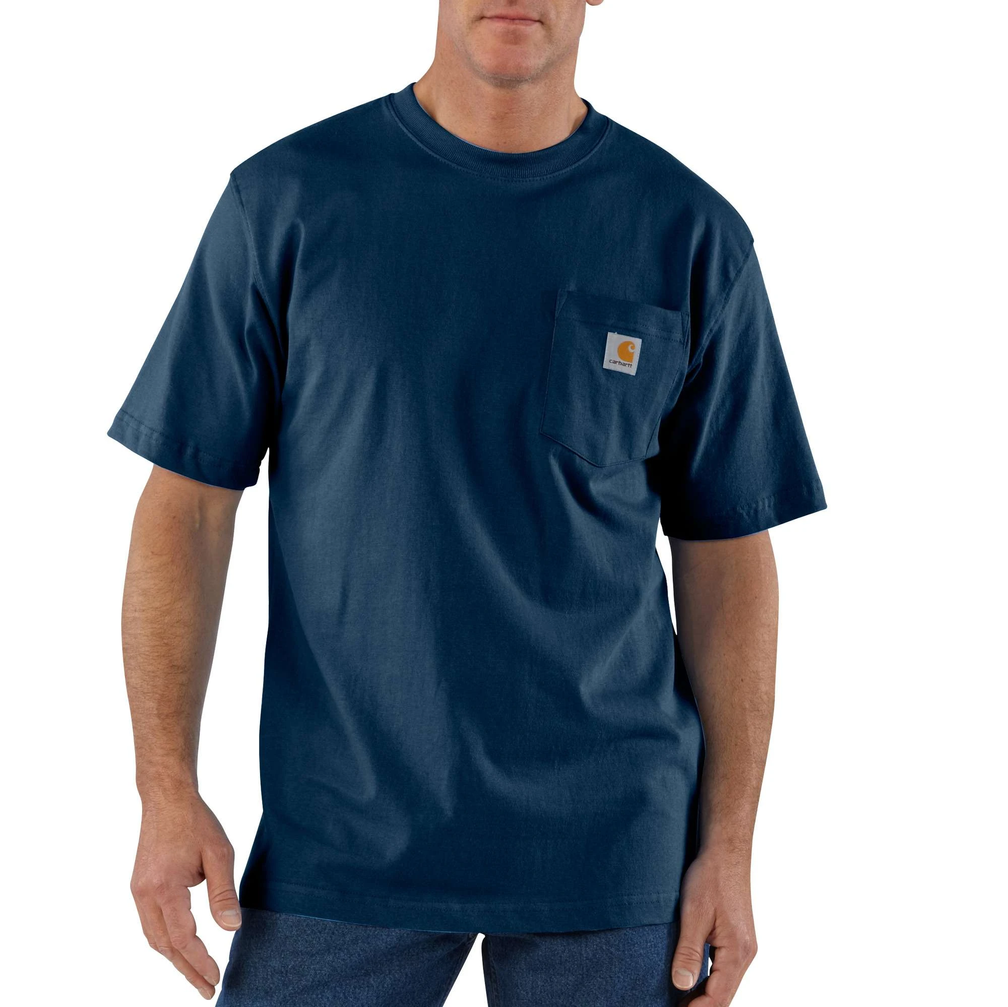 Men's Large Regular Fit Navy Pocket T-shirt - Durable Cotton Jersey Knit