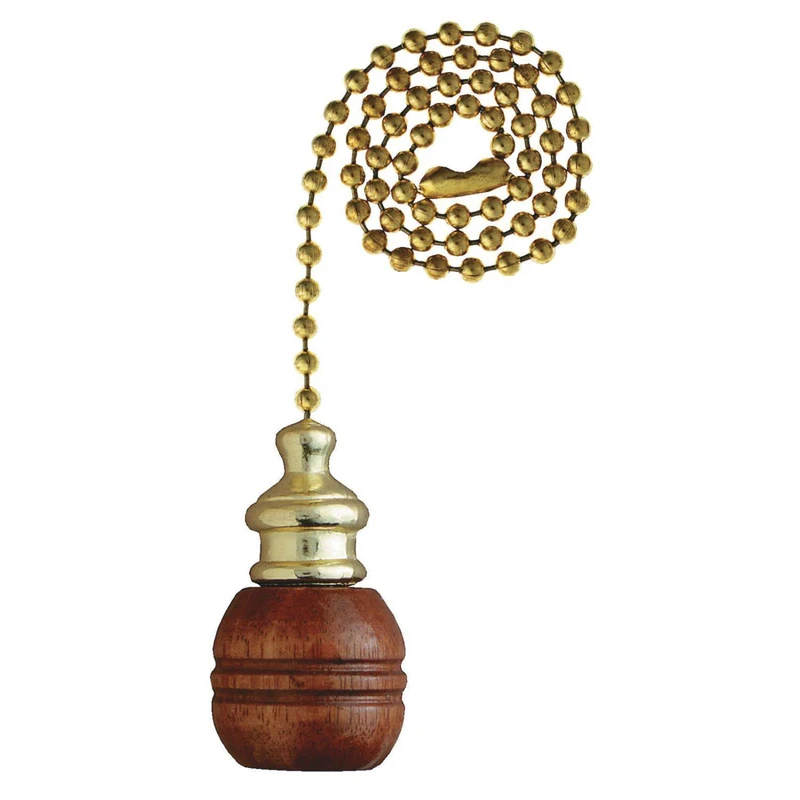12-inch Polished Brass Pull Chain With Sculptured Walnut Ball Ornament