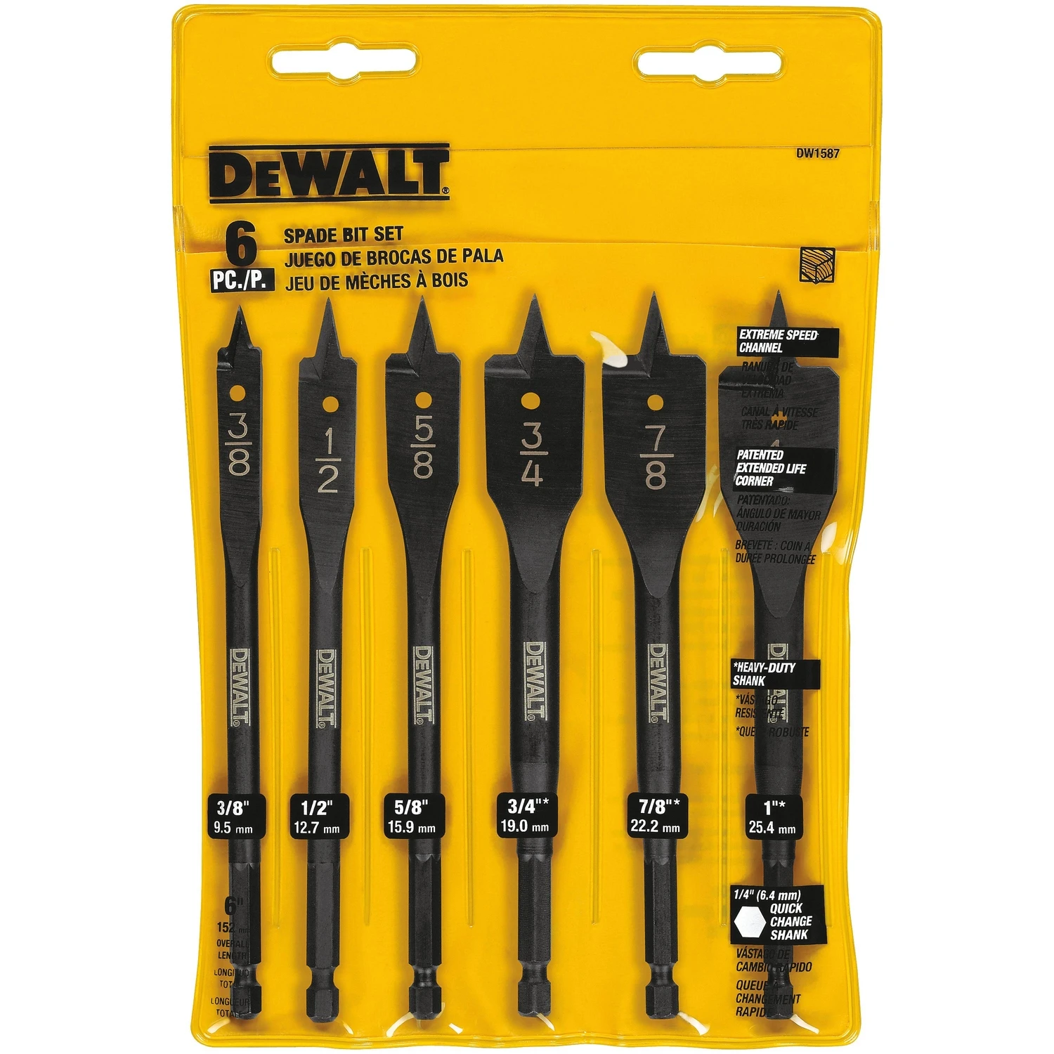 6-piece Heavy-duty Spade Bit Set With Hex Shank, Model Dw1587