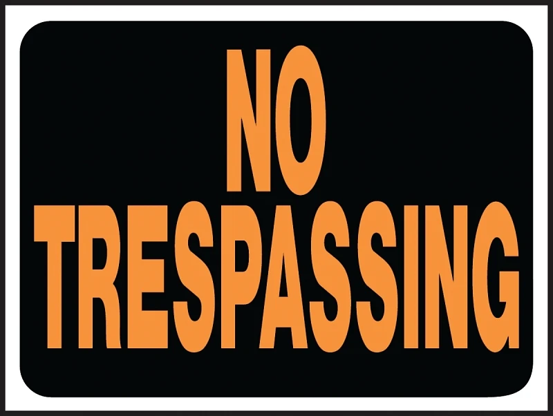 No Trespassing Sign, Hy-Glo Orange and Black Plastic, 9 by 12 Inches