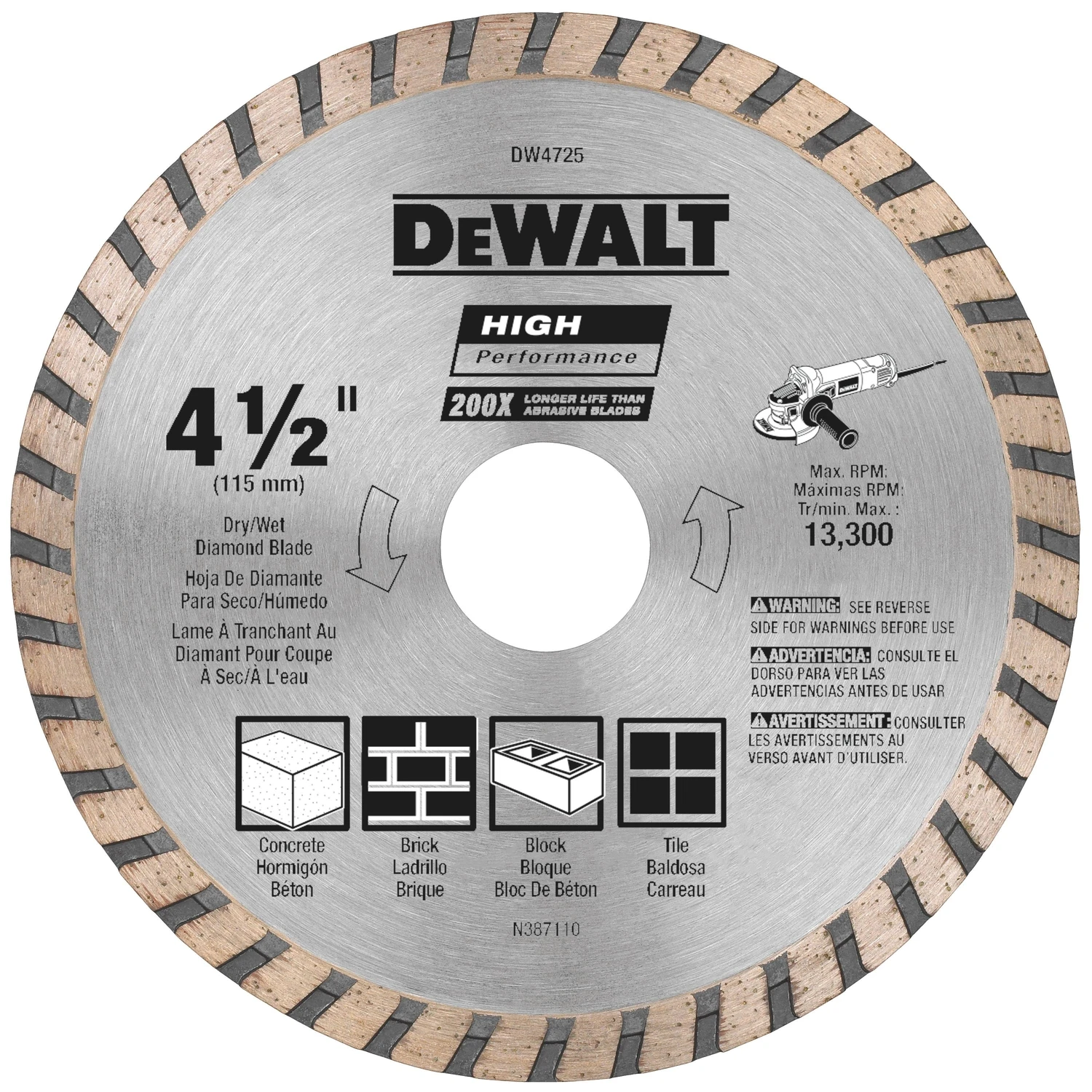 High Performance 4-1/2 In. Turbo Rim Diamond Blade For Masonry Cutting