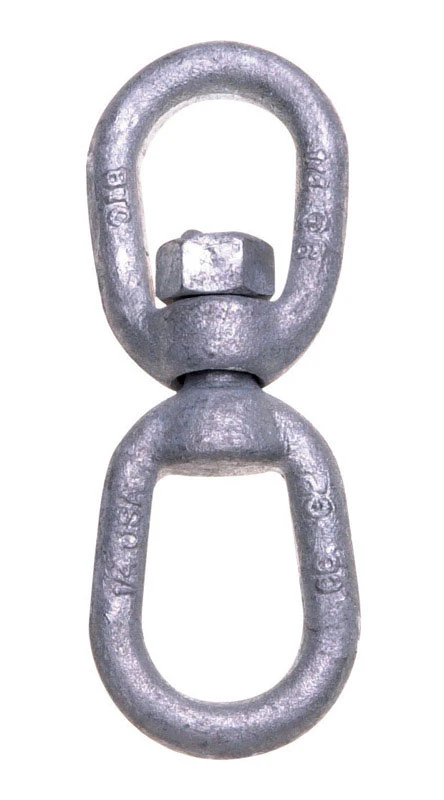 Industrial Forged Galvanized Steel Eye To Eye Swivel, 3/8 Inch