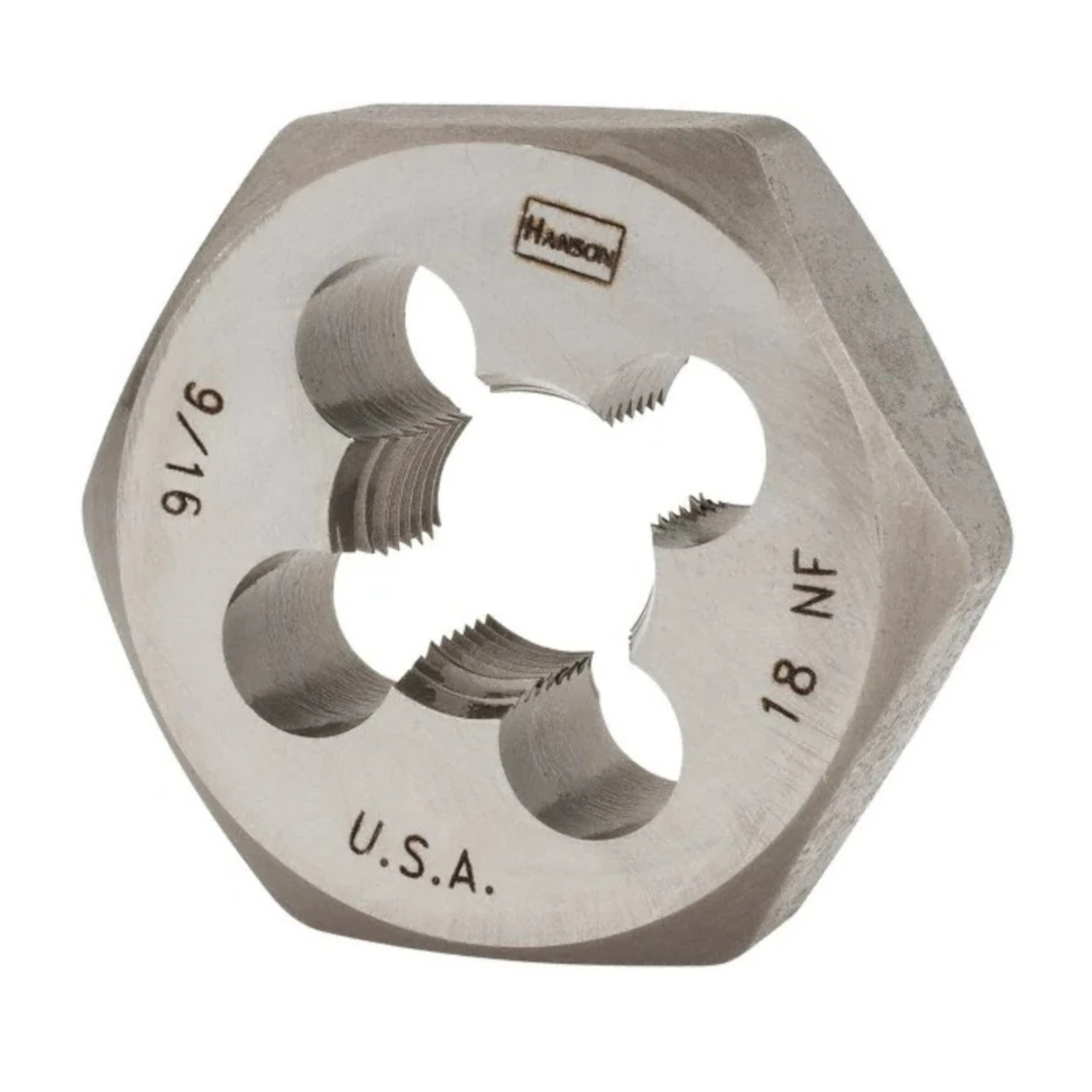 6849 High Carbon Steel Hexagon Die, 9/16-18 Nf Thread, Right Hand Thread