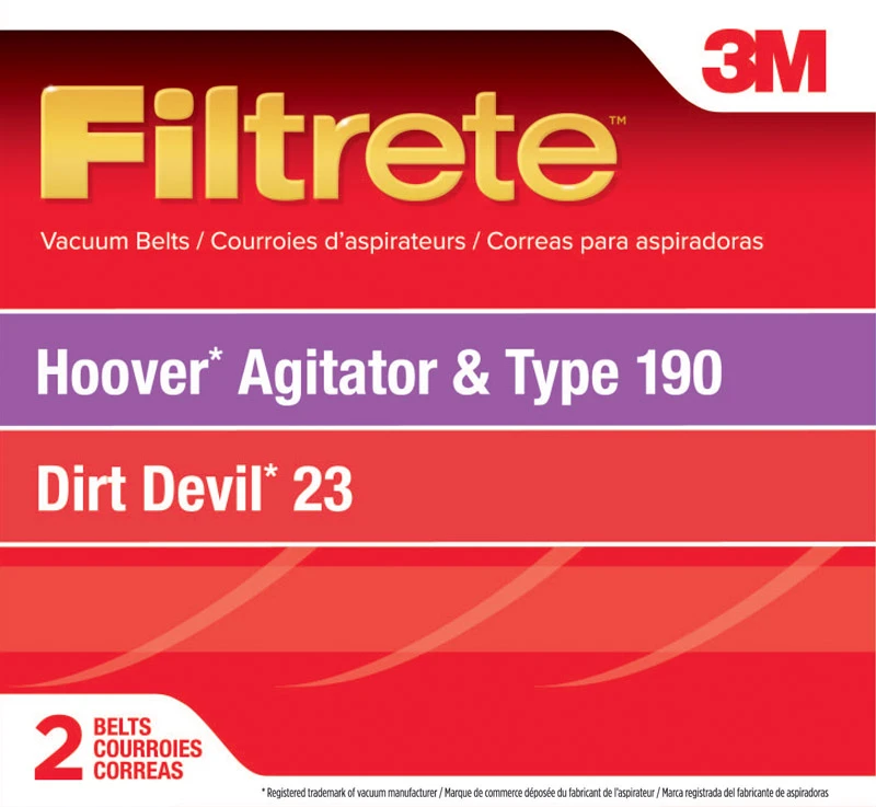 3M Filtrete Hoover Type 190 PowerMAX, Widepath, and Breathe Easy Vacuum Cleaner Belt (2-Pack)