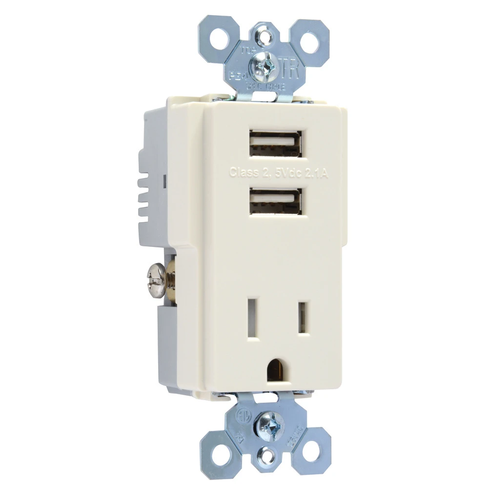 Pass and Seymour 15 Amp 2-Outlet USB Charger in Light Almond Finish