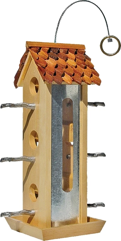 50171 Tin Jay Wood Bird Feeder, 2 Lb Capacity, Fir Wood, Hanging Or Pole Mounting