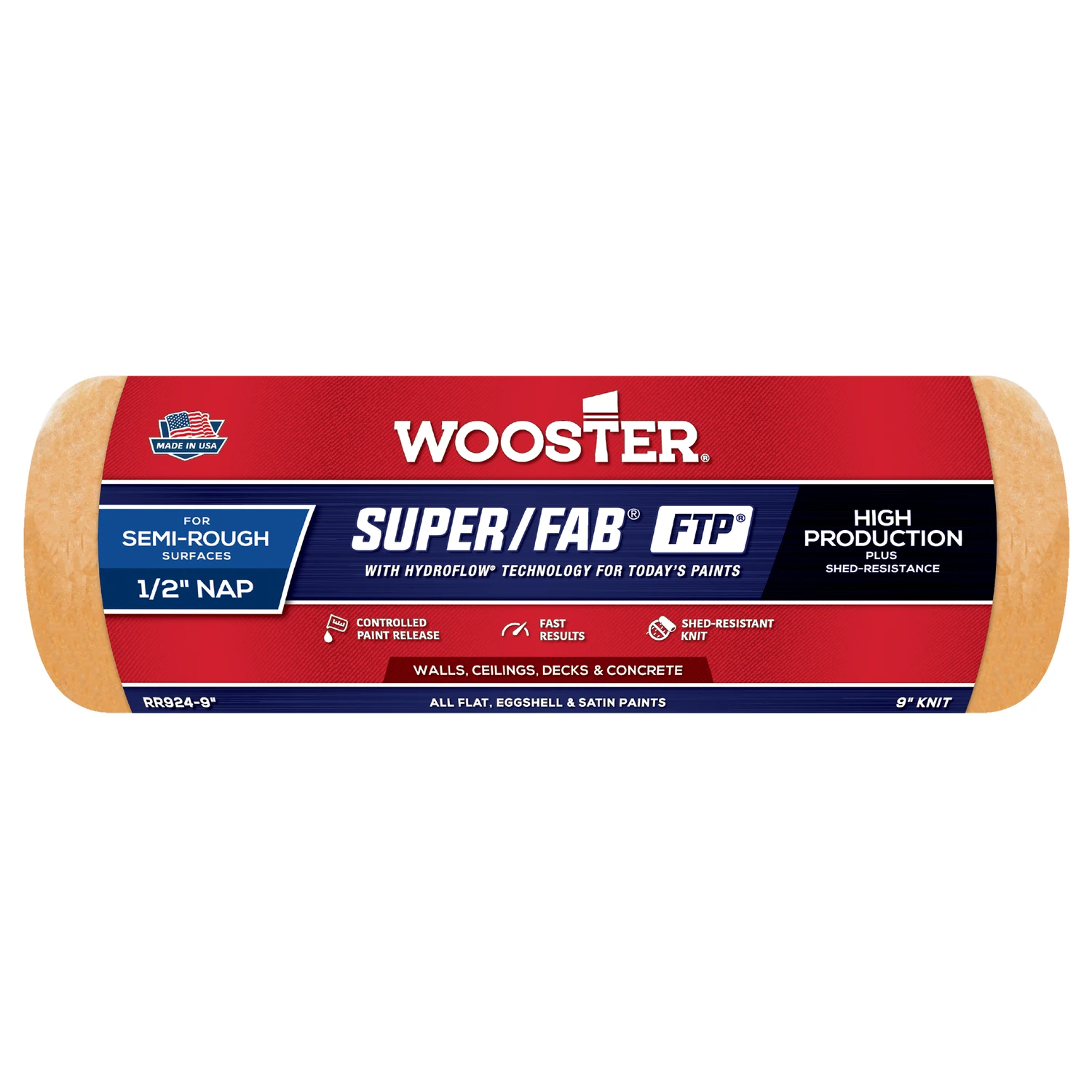 Super Fab Paint Roller Cover, Shed Resistant, 1/2-In. Nap, 9-In.