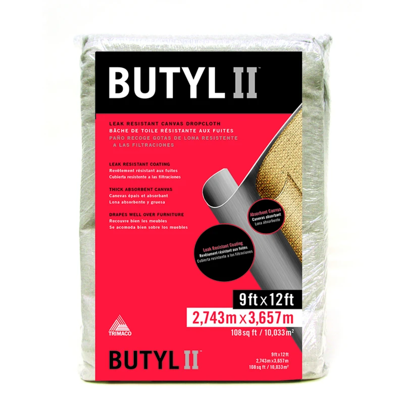 Butyl II Canvas Drop Cloth, Leak-Resistant Poly Back, 9 x 12 Ft.