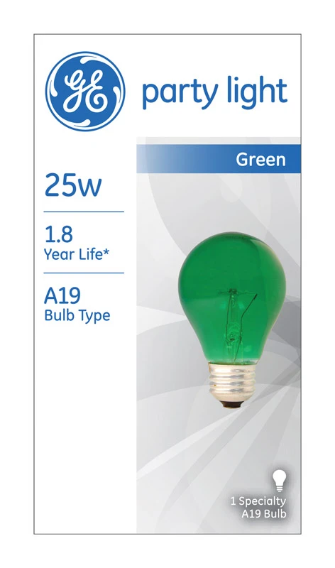 GE 25 watts A19 Incandescent Bulb 200 lumens Green A-Line 1 pk