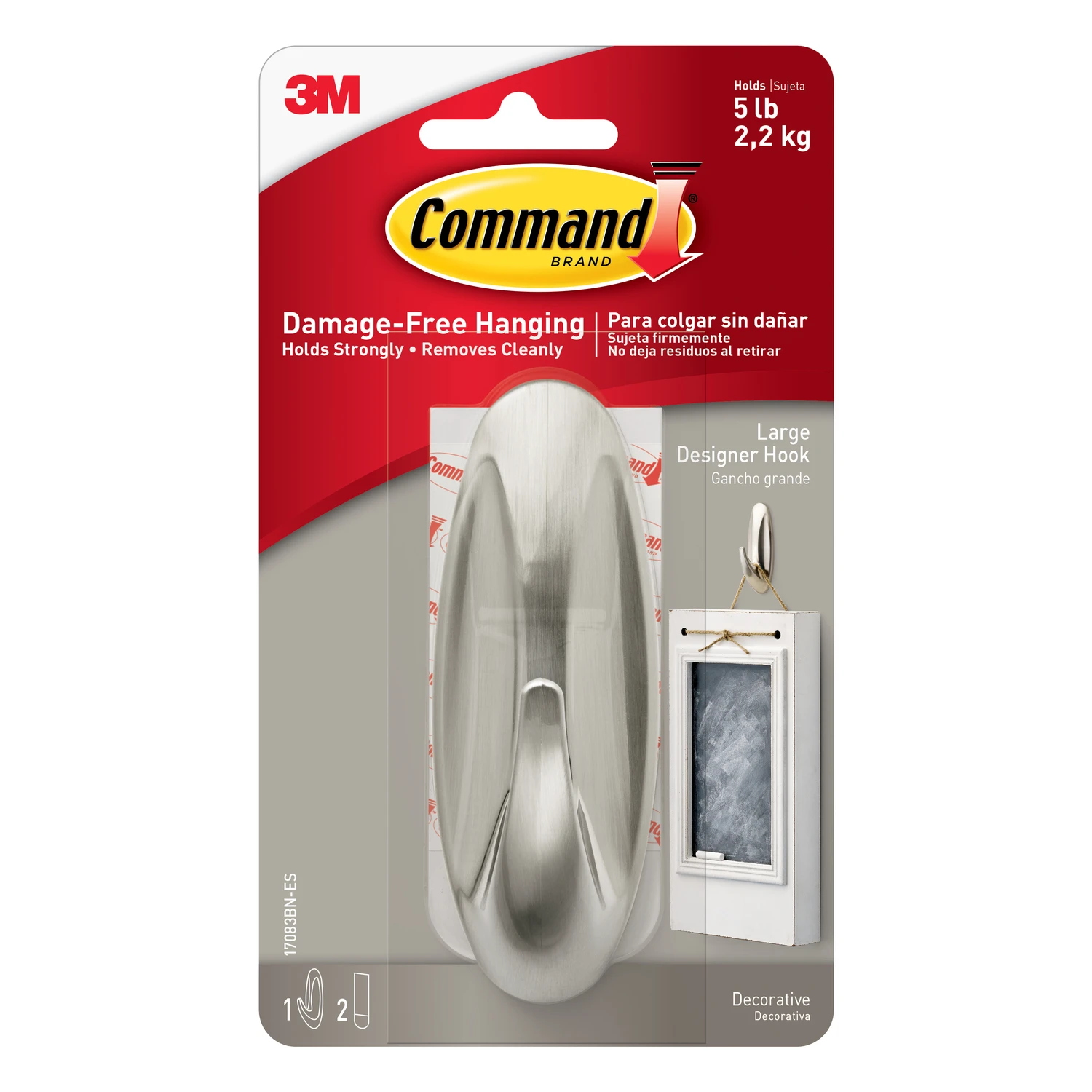 3M Command Large Metal Hook 4-1/8 in. L 1 pk