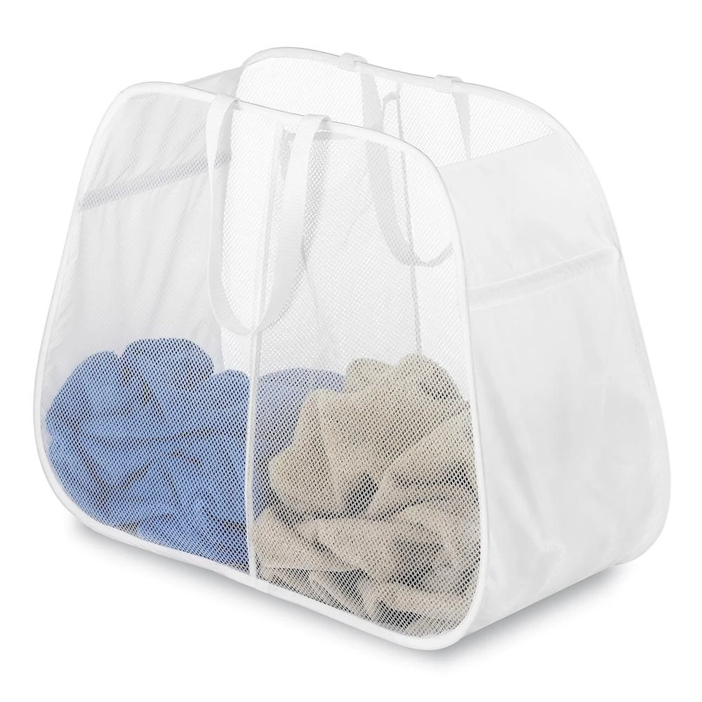 Pop N' Fold Double Laundry Hamper, White, 12" X 28" X 21"
