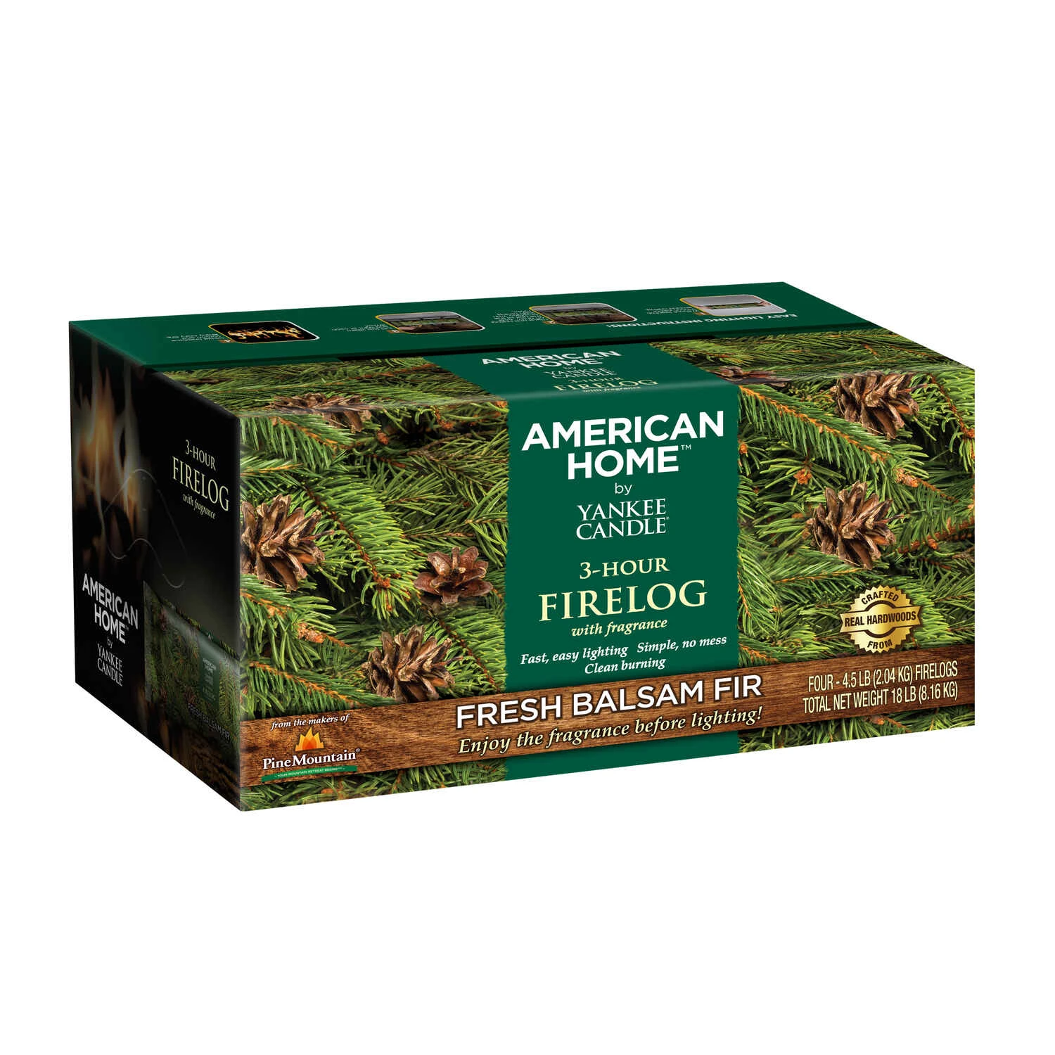 American Home Fire Log 4 Pk, Yankee Candle Balsam Fir, 3-hour Burn Time