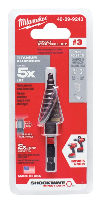 Shockwave Impact Duty 3/16 In. To 3/4 In. #3 Step Drill Bit, 10 Steps