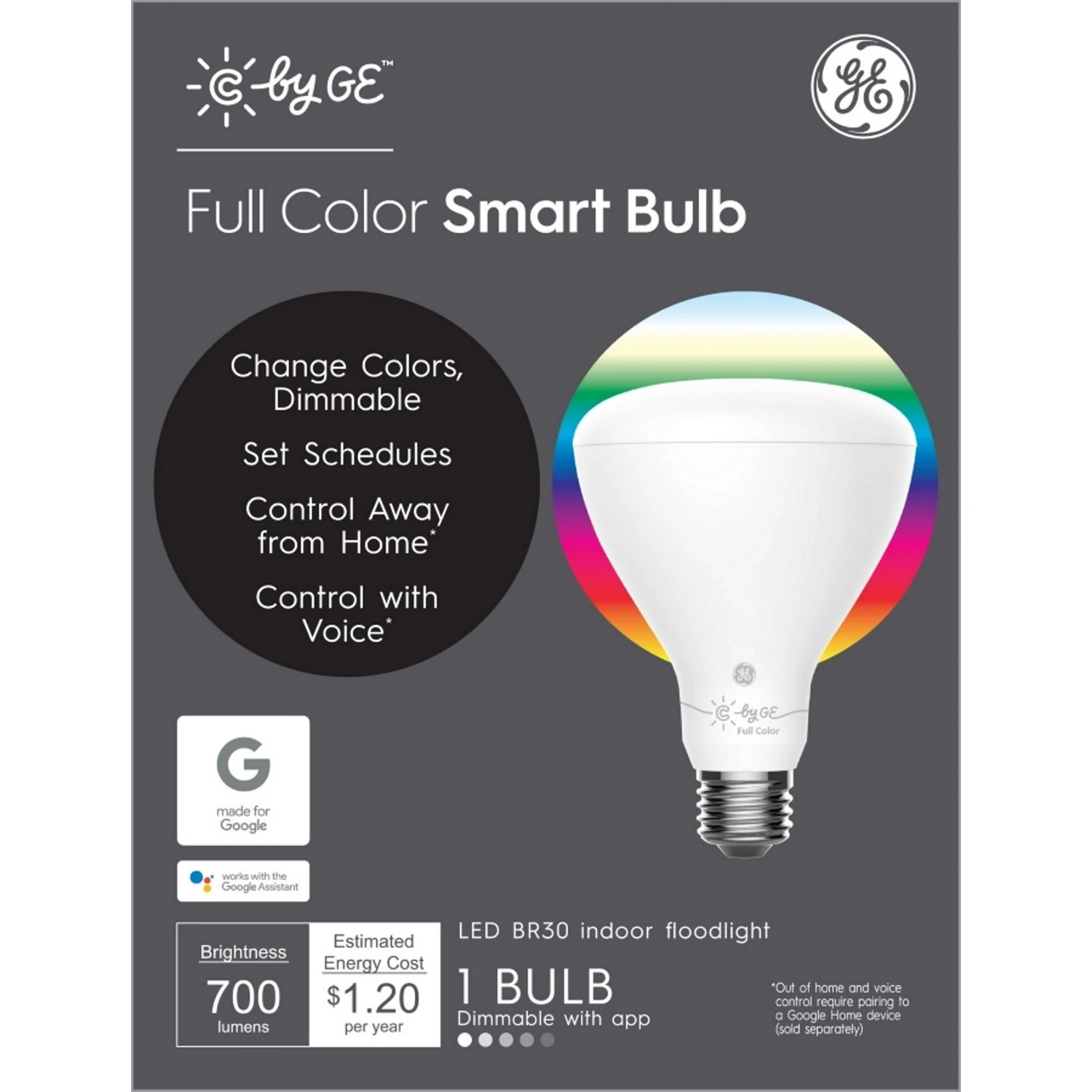 Cync Smart Indoor Floodlight LED Bulb, Dimmable, Millions of Colors, BR30, 9.5 Watt