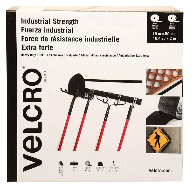 Velcro Industrial Strength Stick-on Tape, Black, 2" X 16.4 Yd, Heavy Duty