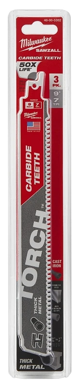 Milwaukee SAWZALL TORCH 9 In. 8 TPI Carbide Thick Metal Reciprocating Saw Blade (3-Pack)