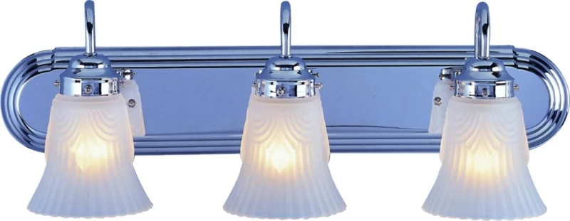 3 Light Chrome Vanity Fixture With Frosted Glass Shades, Model Rf-v-028-ch
