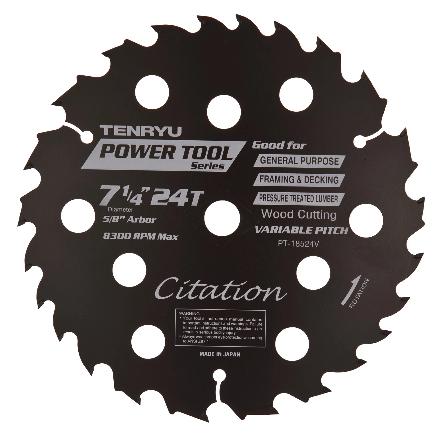 Tenryu Citation 7-1/4 In. Tungsten Carbide Tipped Saw Blade 24 Teeth For Power Tools