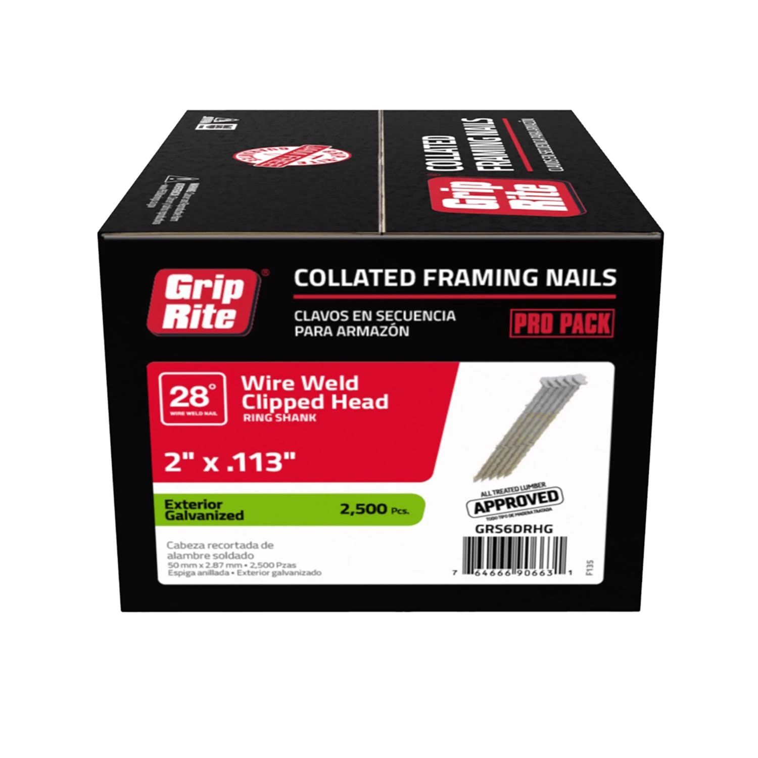 Grip-Rite 28 Degree Wire Weld Hot-Dipped Galvanized Clipped Head Framing Stick Nail, 2 In. x .113 In. (2500 Ct.)