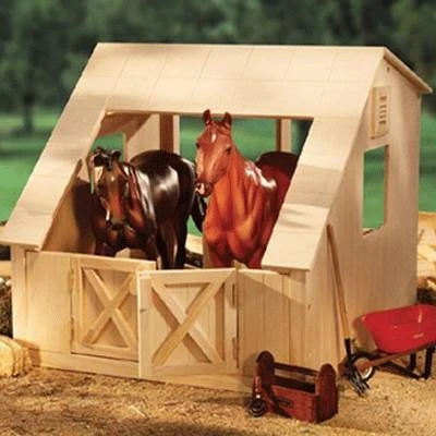 Traditional Wood Stable For 1:9 Scale Horse Models - 2 Stall Barn