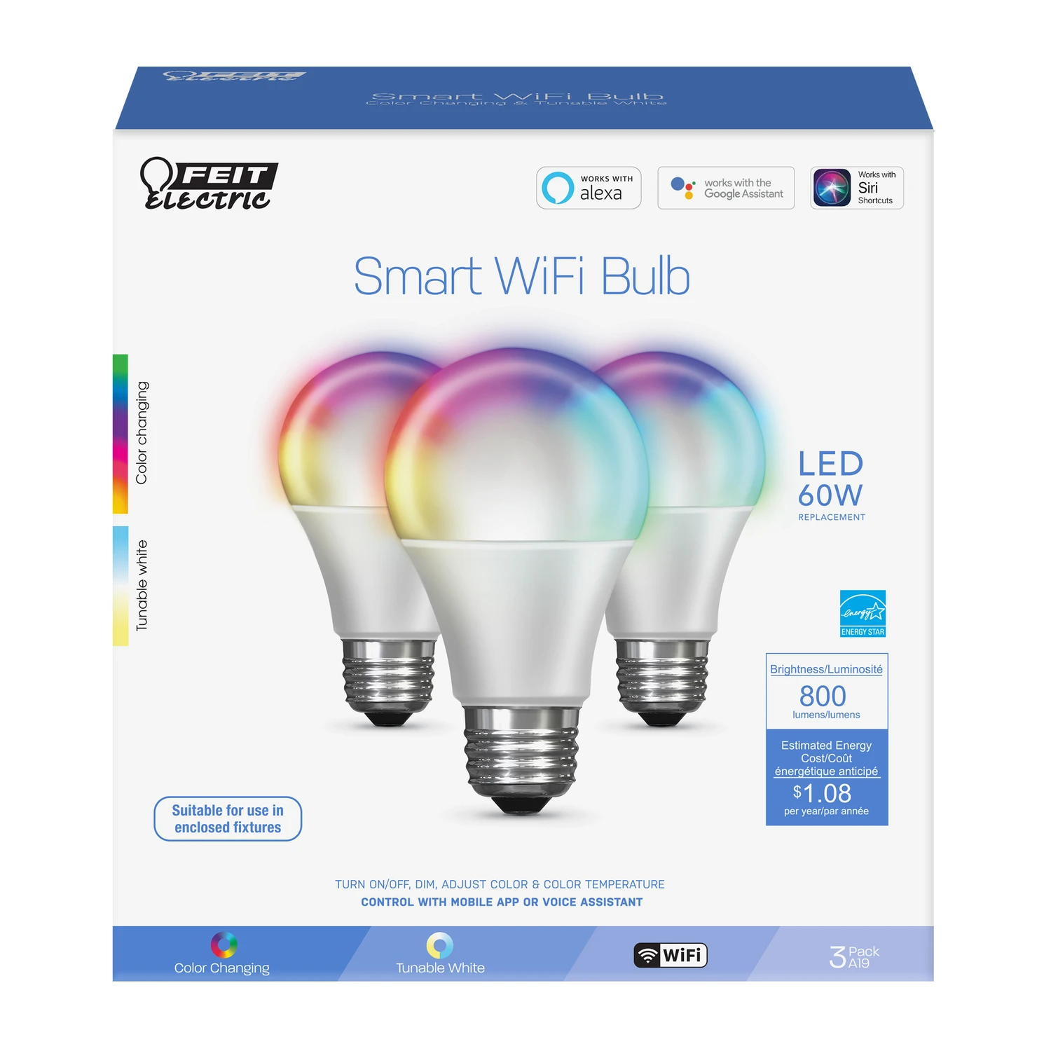 3004570 60W LED Smart Bulb - Pack of 3