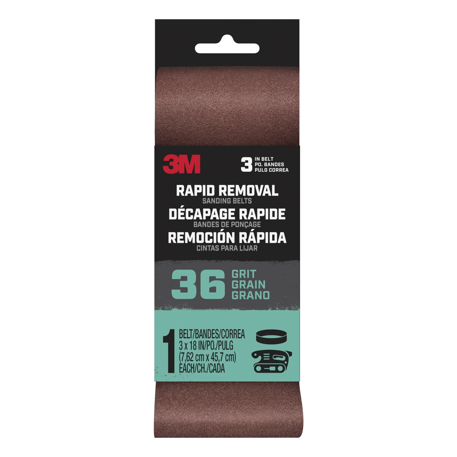 Rapid Removal Power Sanding Belt, 36 Grit, 3 x 18 In.