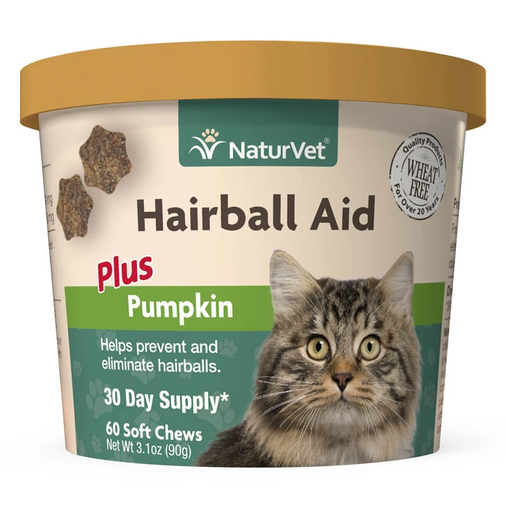 NaturVet Cat Hairball Aid Supplement, Pack of 60 Soft Chews, 3.1 OZ