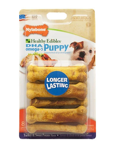 Nylabone Healthy Edibles Petite Turkey & Sweet Potato Puppy Chews, Pack of 8 (3.5" Length; For Pets up to 15 lbs.)