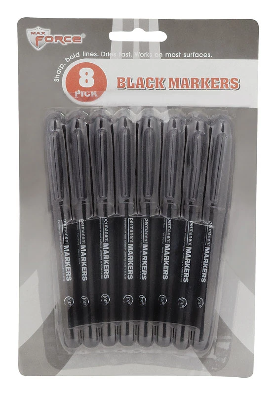 Diamond Visions Max Force Black Felt Tip Permanent Marker 8 pk