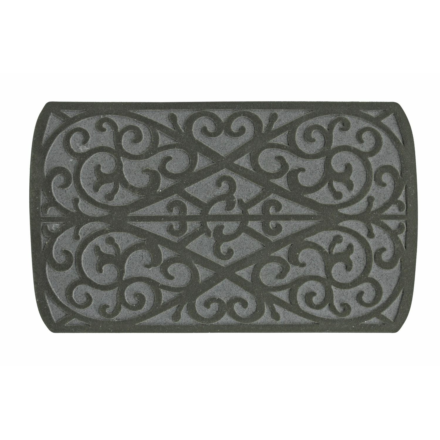 Heavy-Duty Gray Rubber Doormat with Scroll Design, 18 Inches by 30 Inches