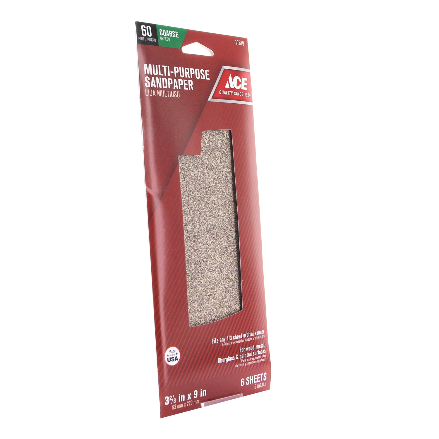 Ace 9 in. L x 3-2/3 in. W 60 Grit Coarse Aluminum Oxide Sandpaper 6 pk