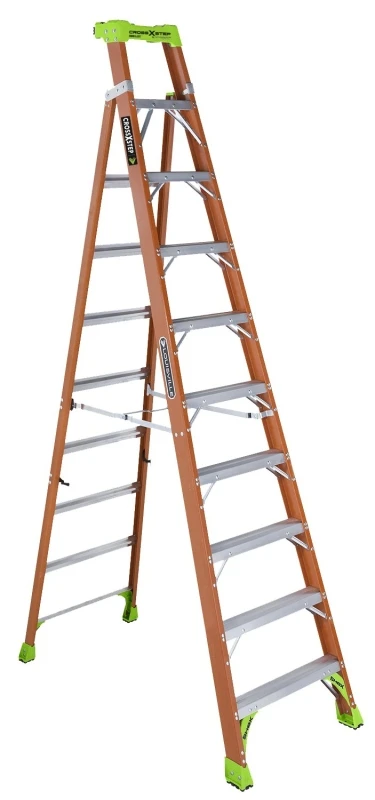 10 Ft. Fiberglass Cross Step Ladder, 300 Lbs Load Capacity, Type Ia Duty Rating, Fxs1510