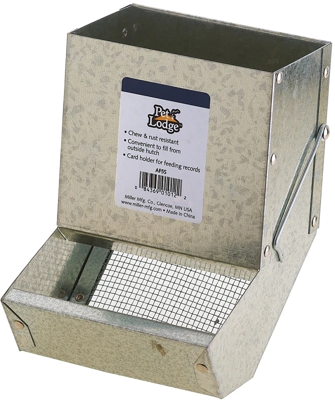 Af5s Small Animal Feeder With Sifter Bottom, Galvanized Steel, Wire Hook Mounting