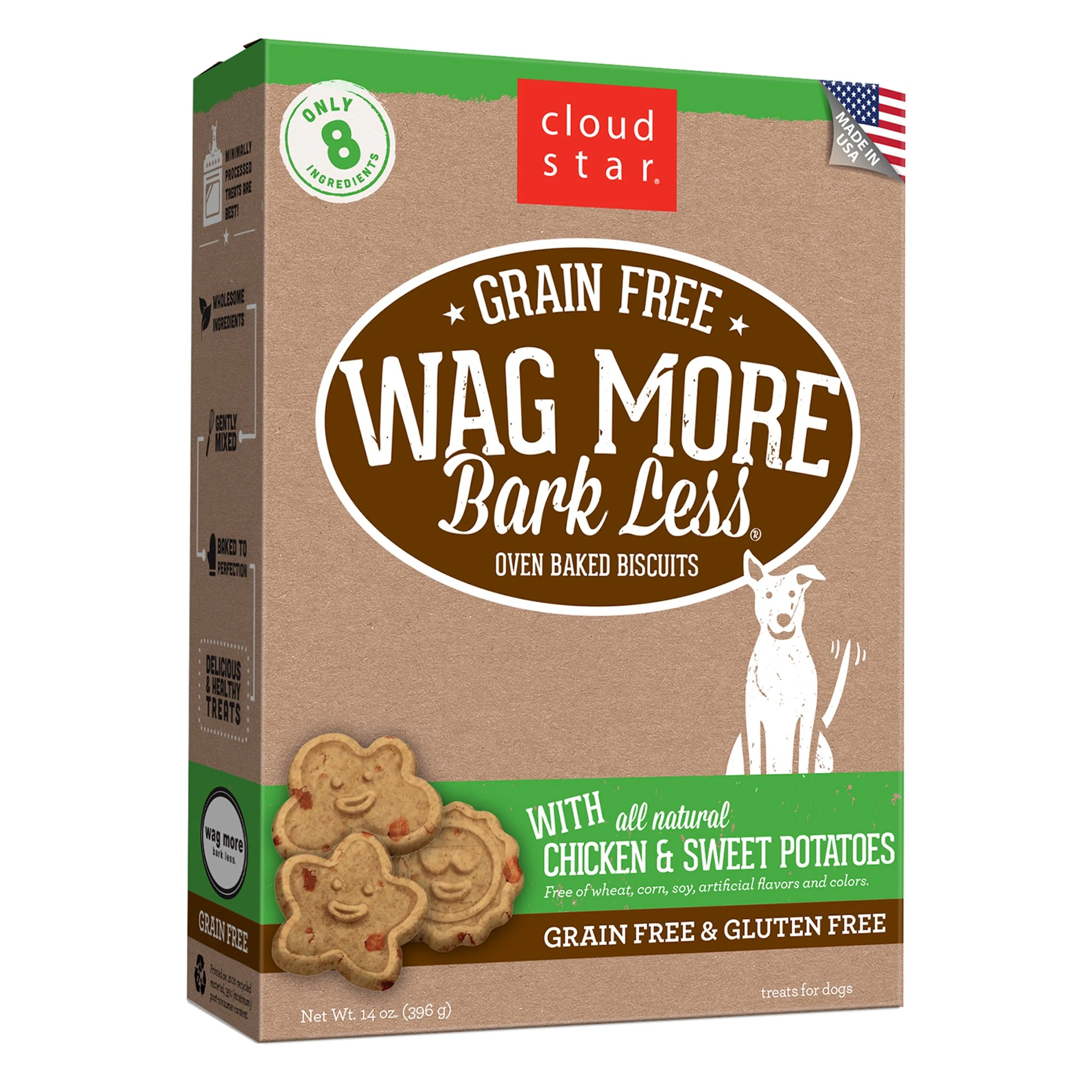Wag More Bark Less Oven Baked Grain Free Chicken & Sweet Potatoes Dog Treats, 14 Oz
