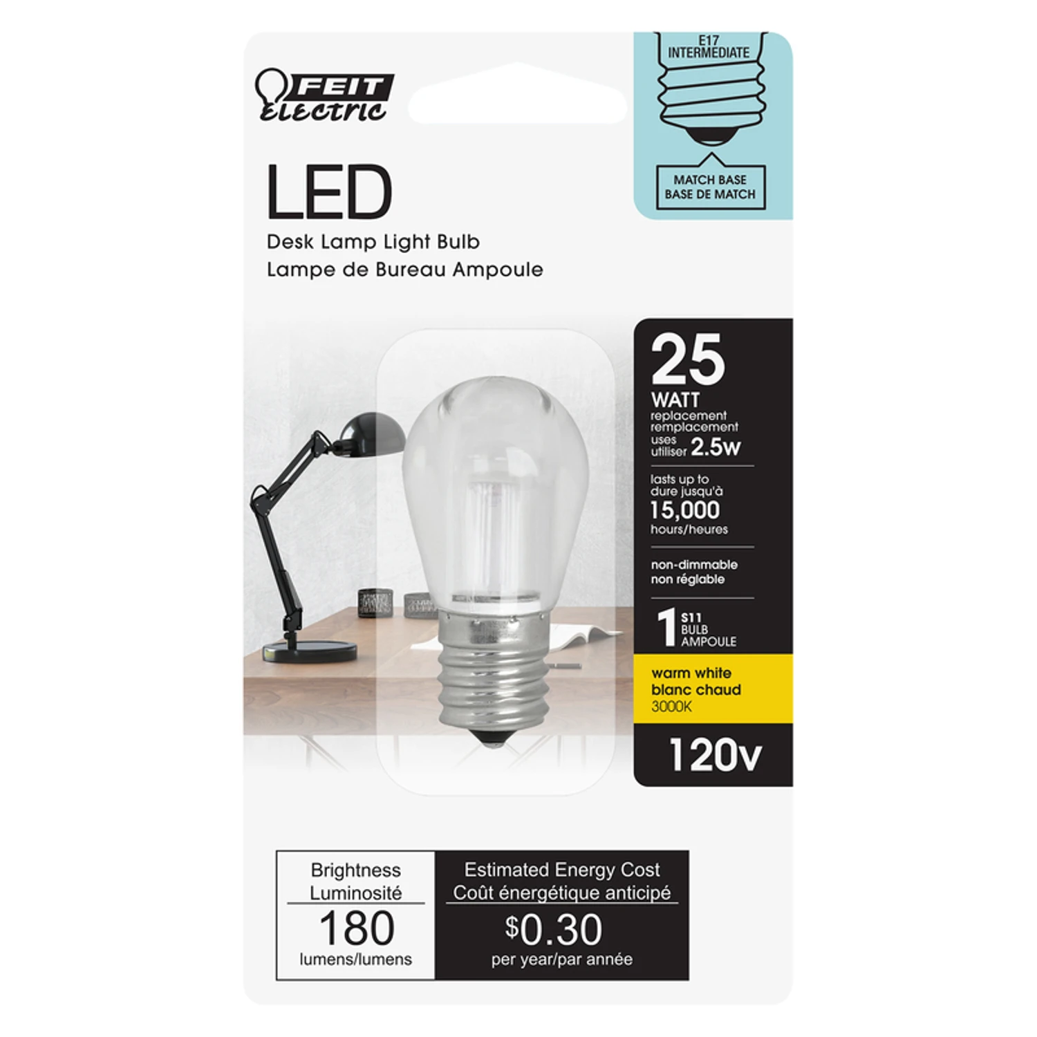 Feit S11 E17 (Intermediate) LED Bulb Bright White 25 Watt Equivalence 1 pk