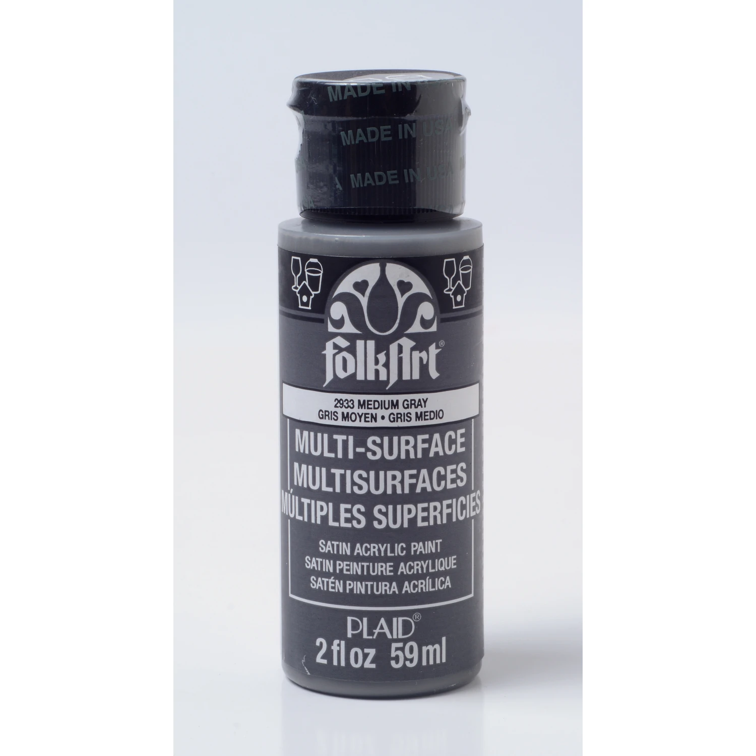 Folkart Satin Medium Gray Multi-surface Hobby Paint 2 Oz - Versatile Crafting Solution