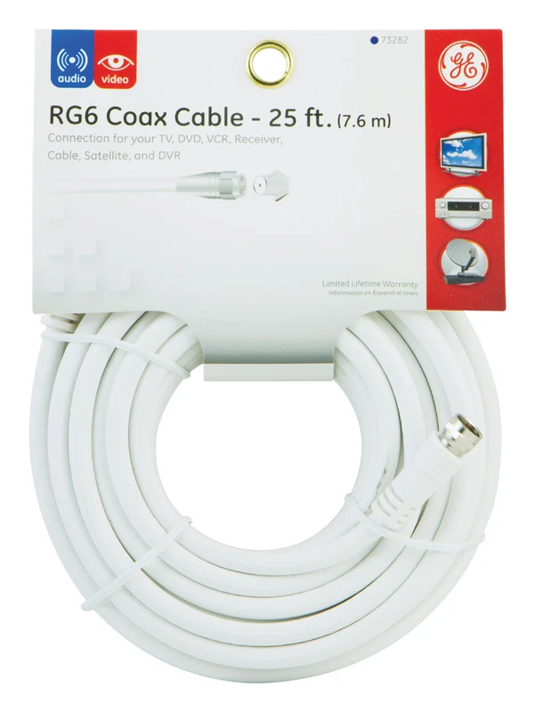 Ge 25 Ft. Rg6 Dual Shield Coaxial Cable With F-type Connectors - Model 33604