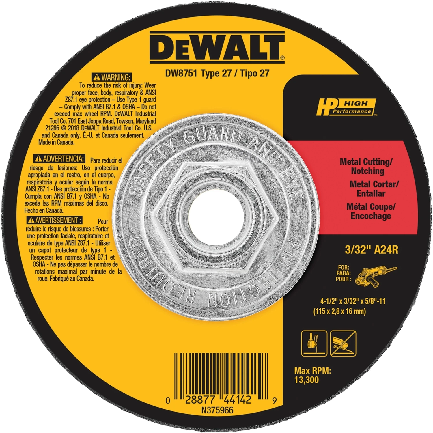 4-1/2 In. Aluminum Oxide Metal Cut-off Wheel Dw8751 For Angle Grinders