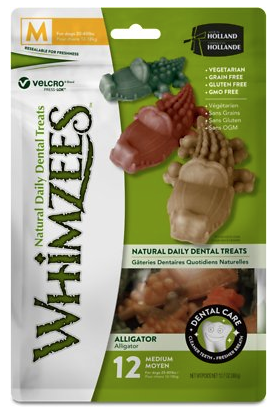 Whimzees Natural Grain Free Medium Alligator Dental Dog Treats, 12.7 oz., Bag of 12